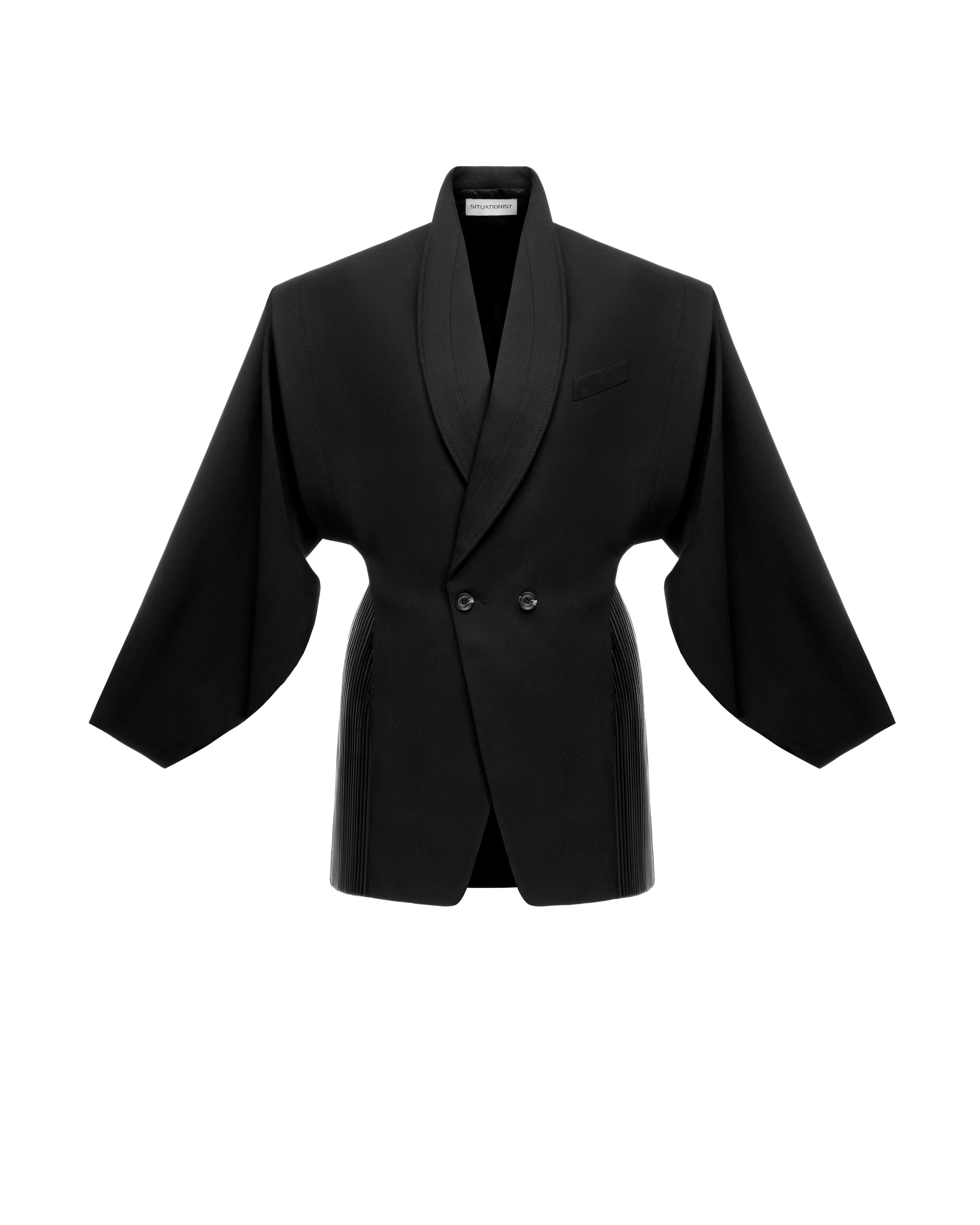 Double-breasted jacket in wool & leather