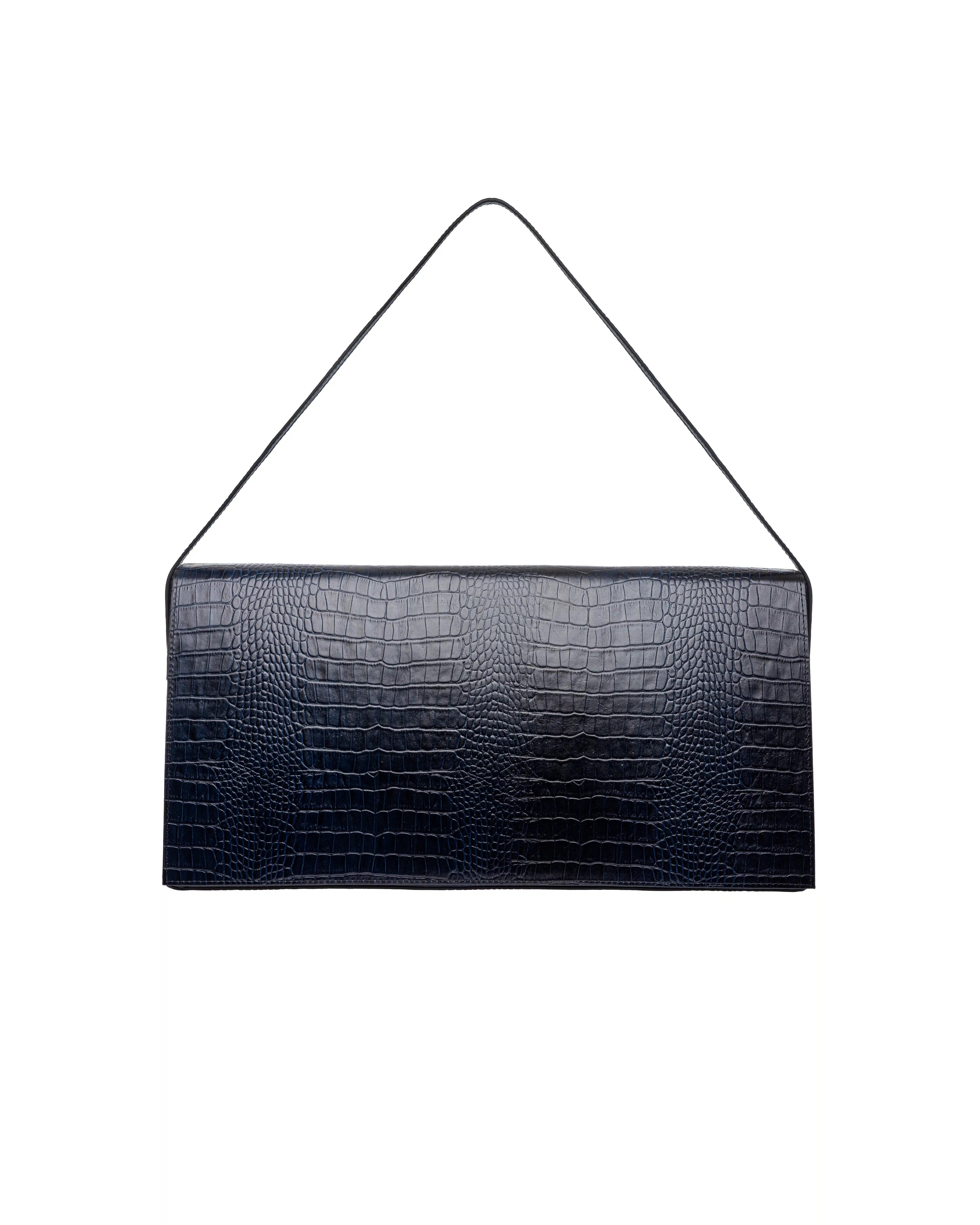Shoulder bag in croc-embossed blue leather