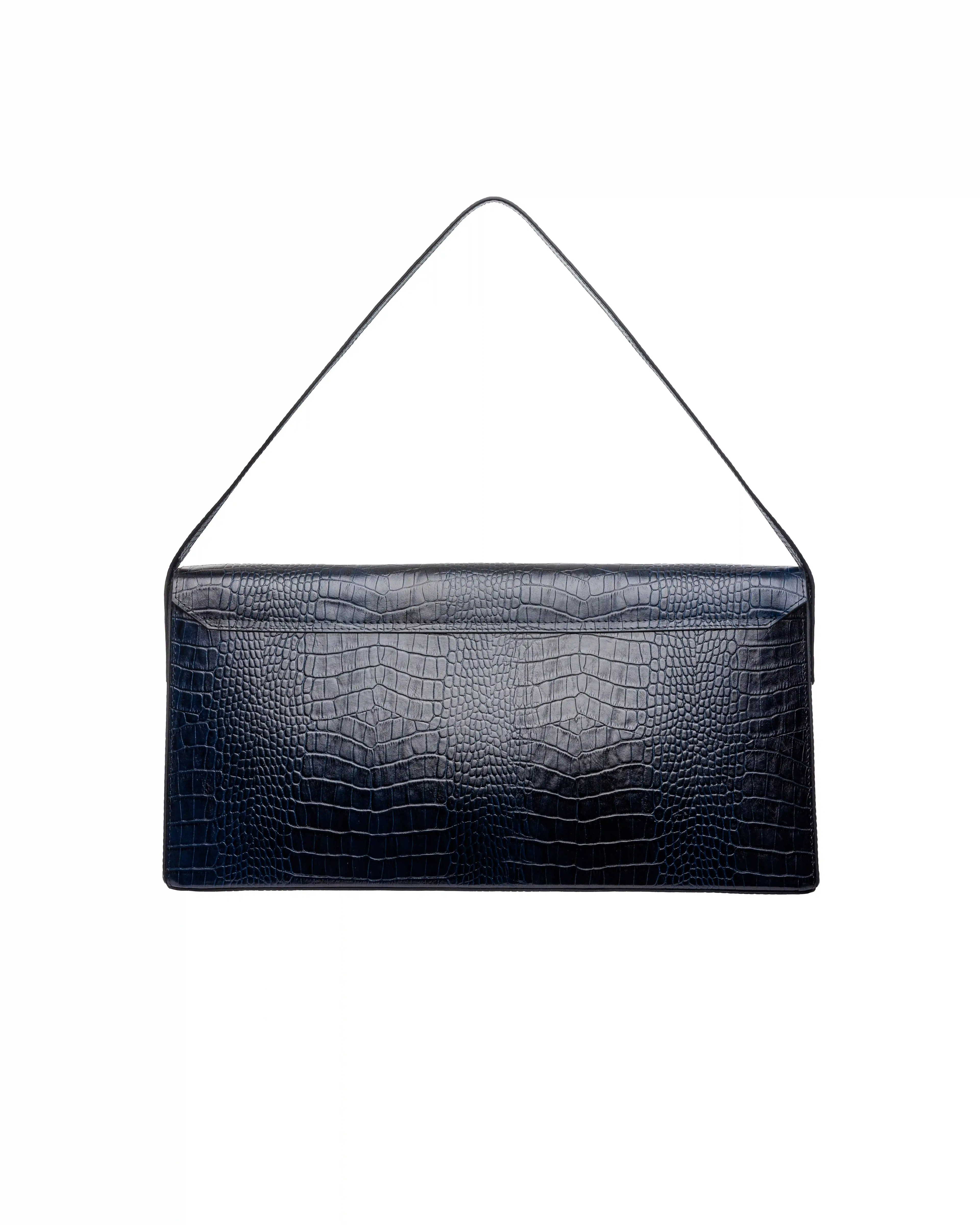 Shoulder bag in croc-embossed blue leather