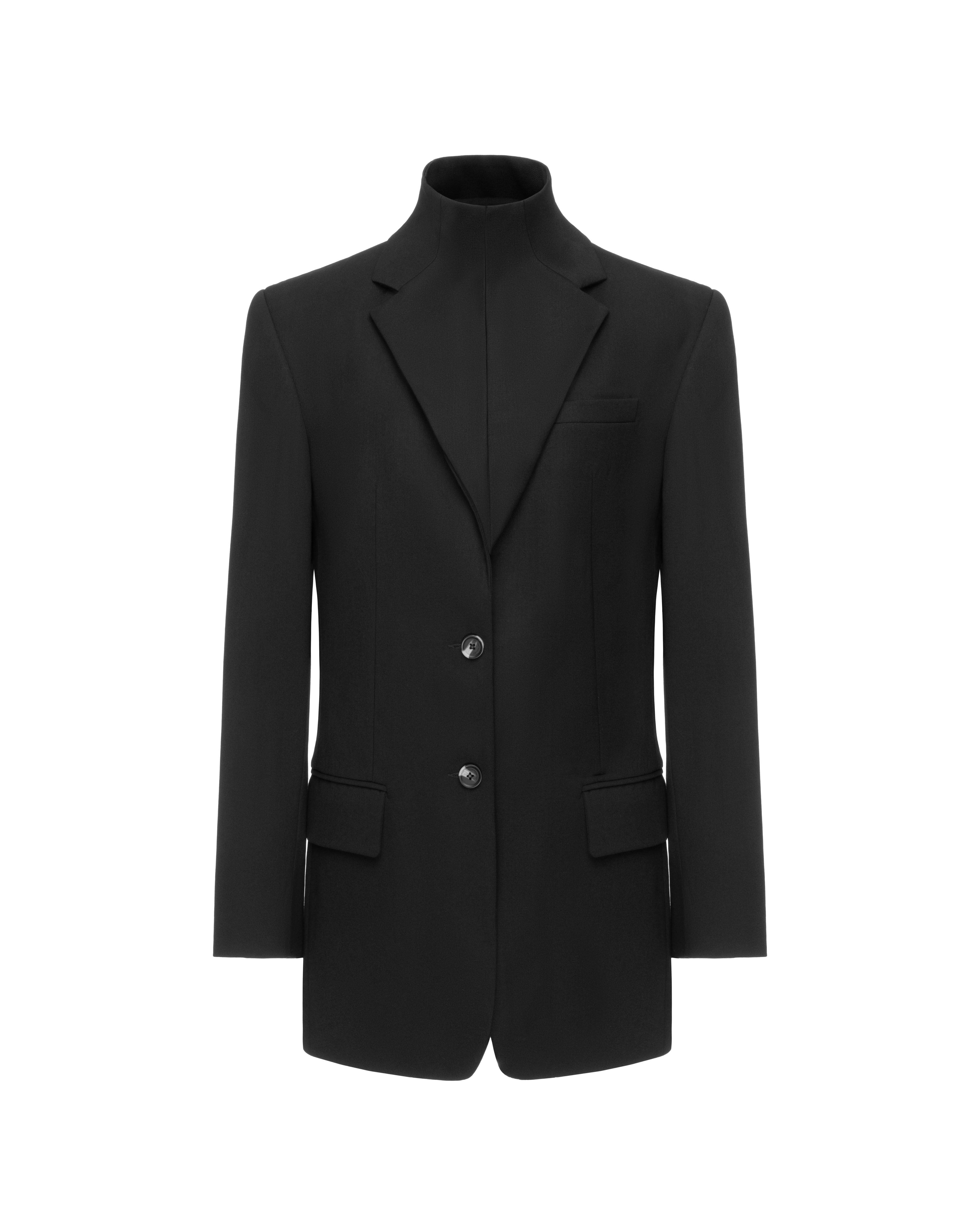 Single-breasted jacket with high neck in wool