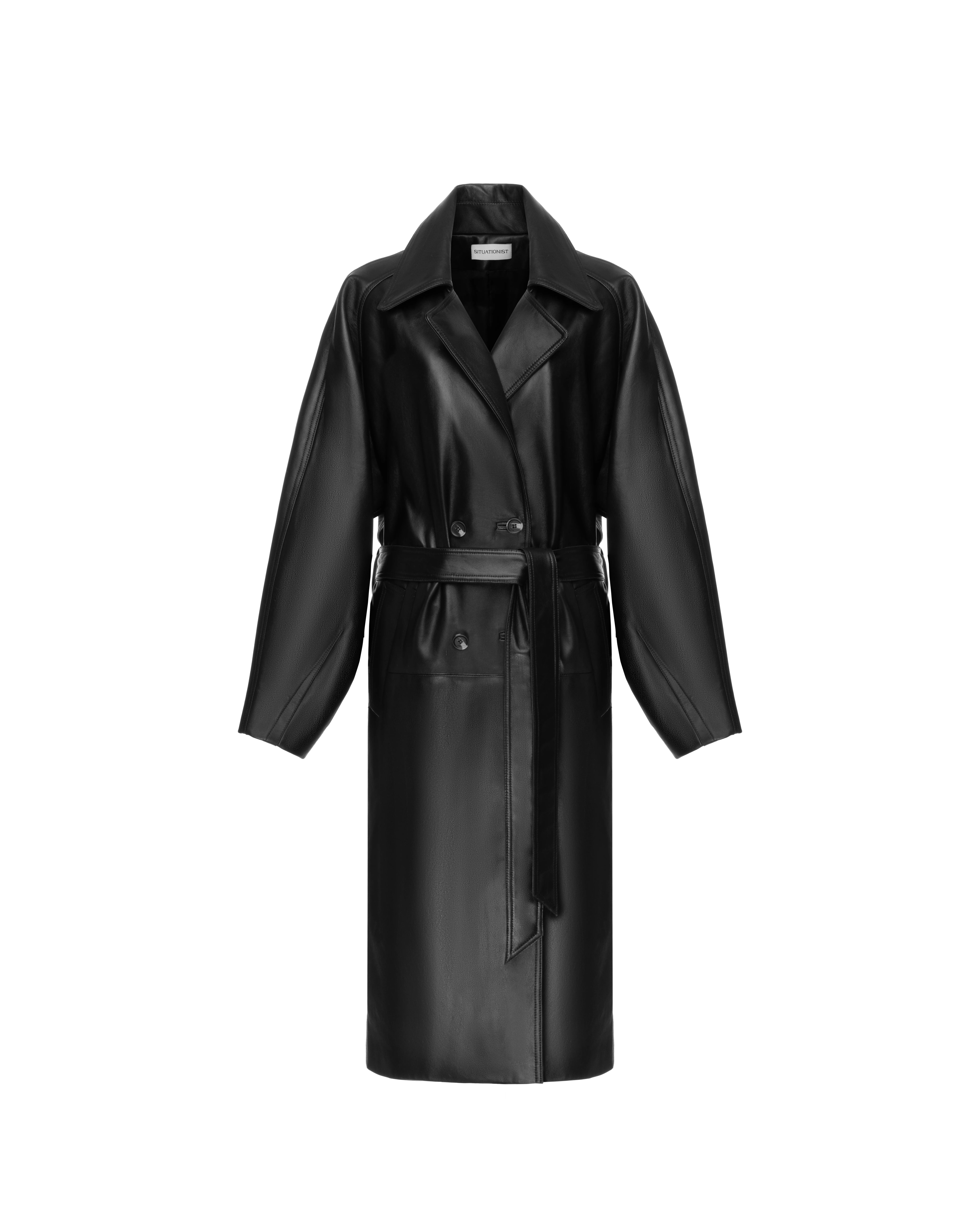 Double-breasted coat in leather