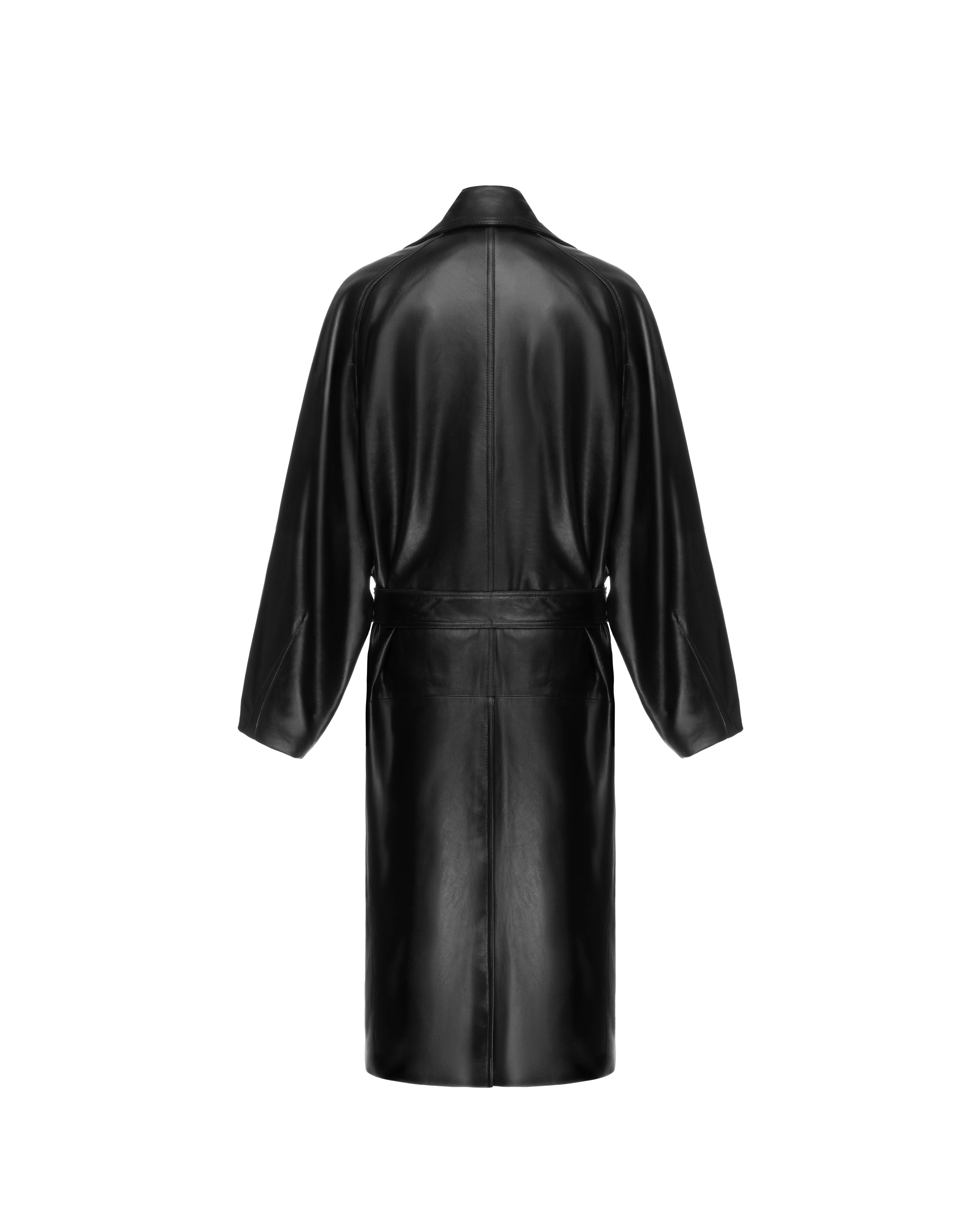 Double-breasted coat in leather