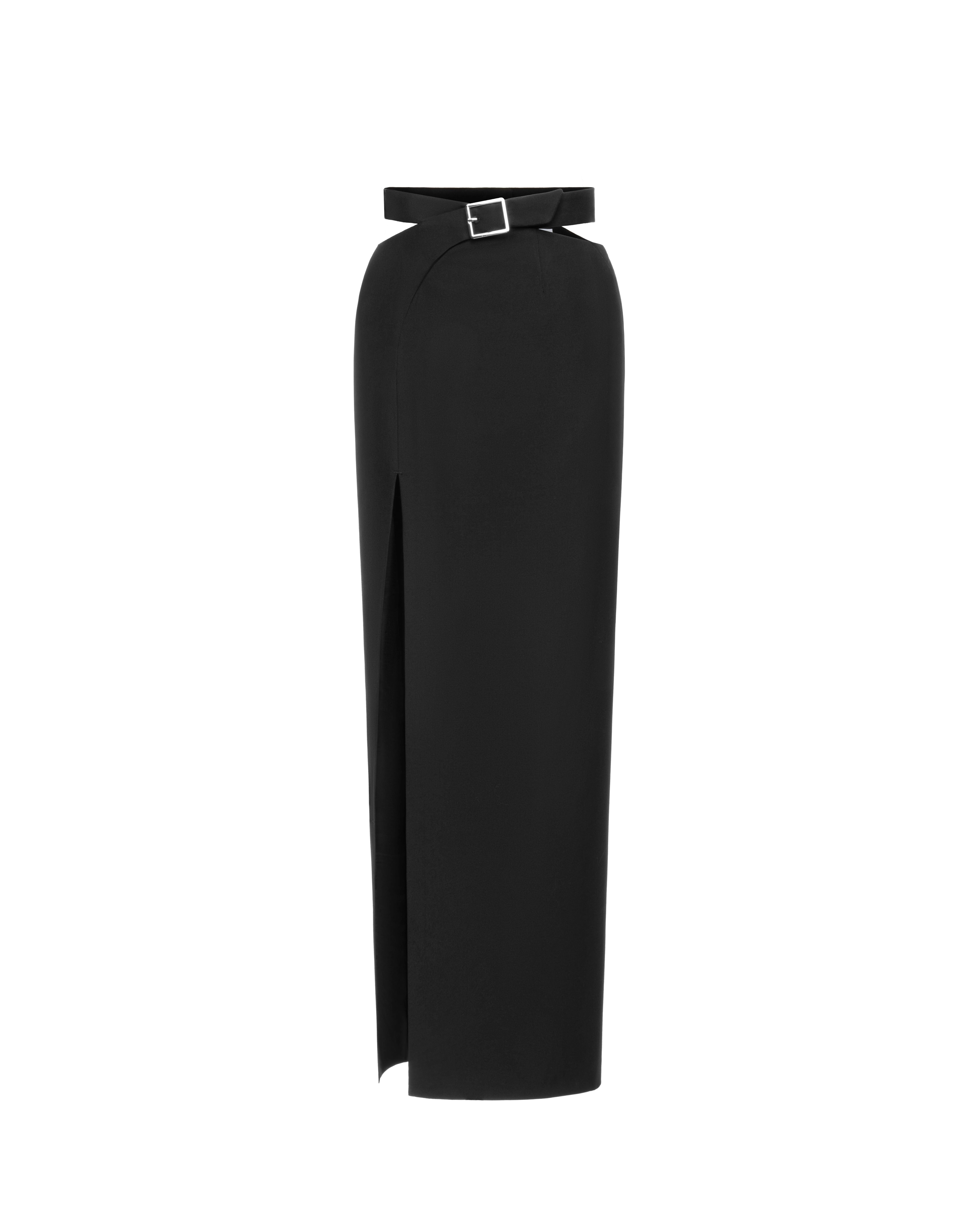 Belted maxi skirt in wool