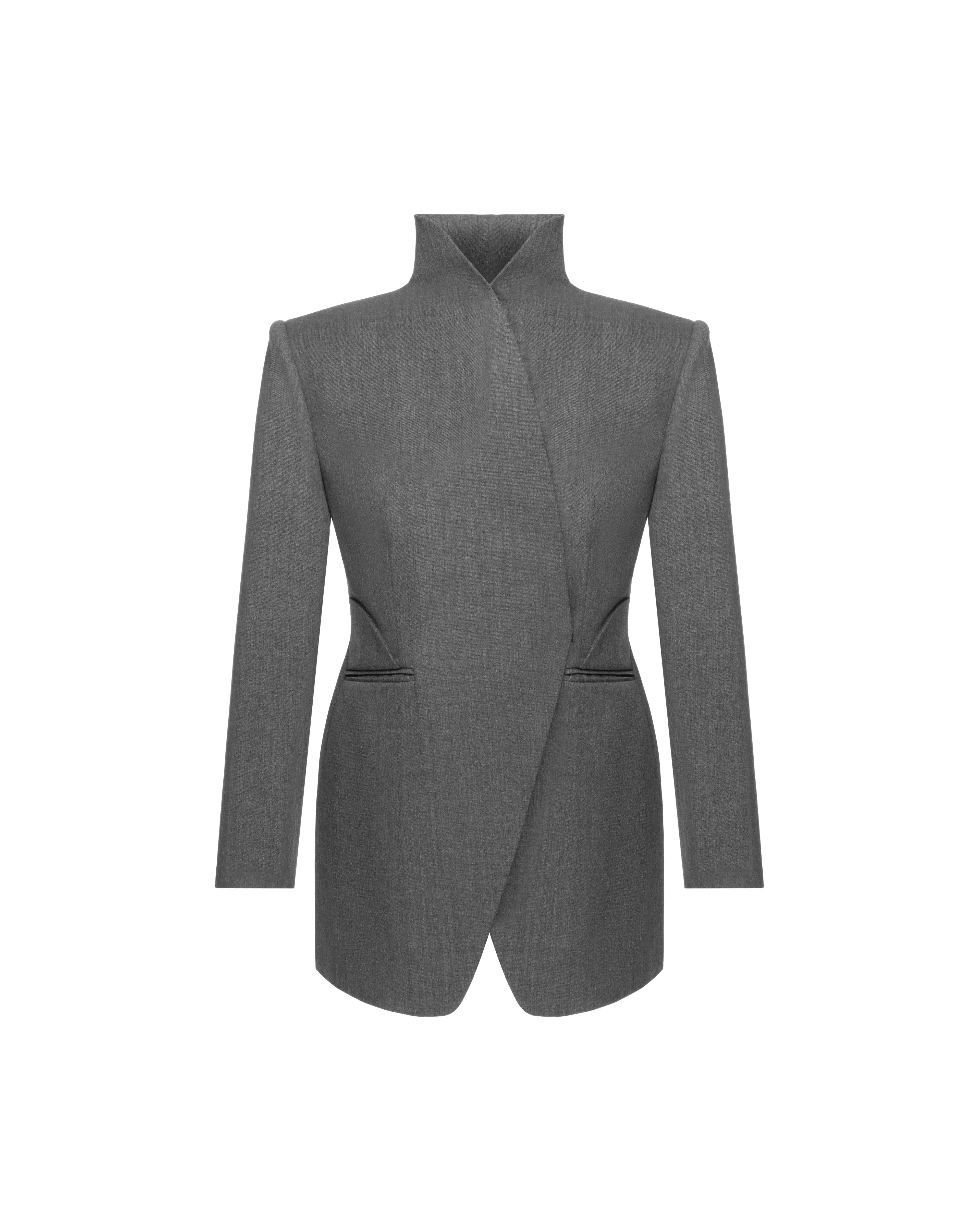 High collar jacket in wool