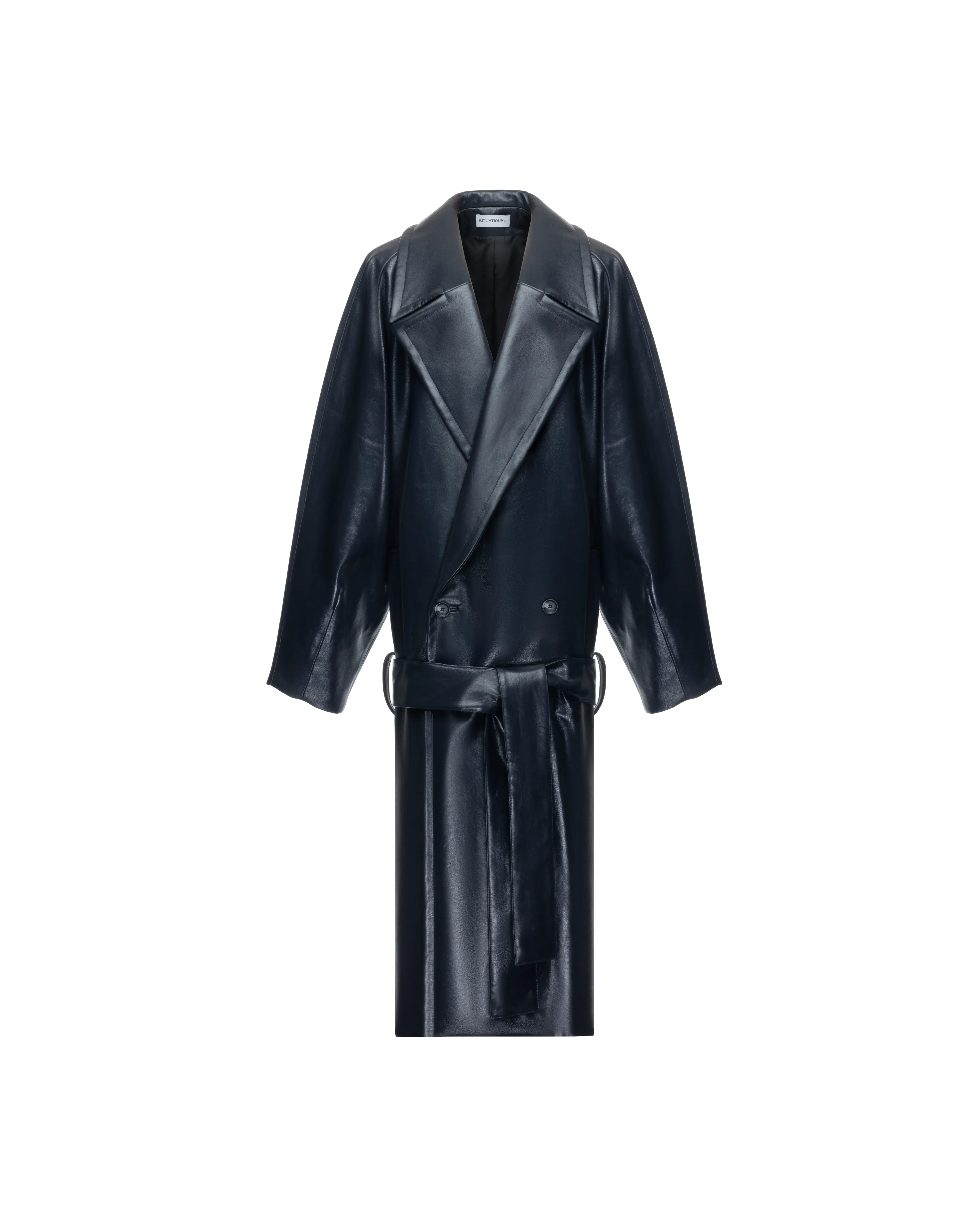 Double-breasted coat in leather