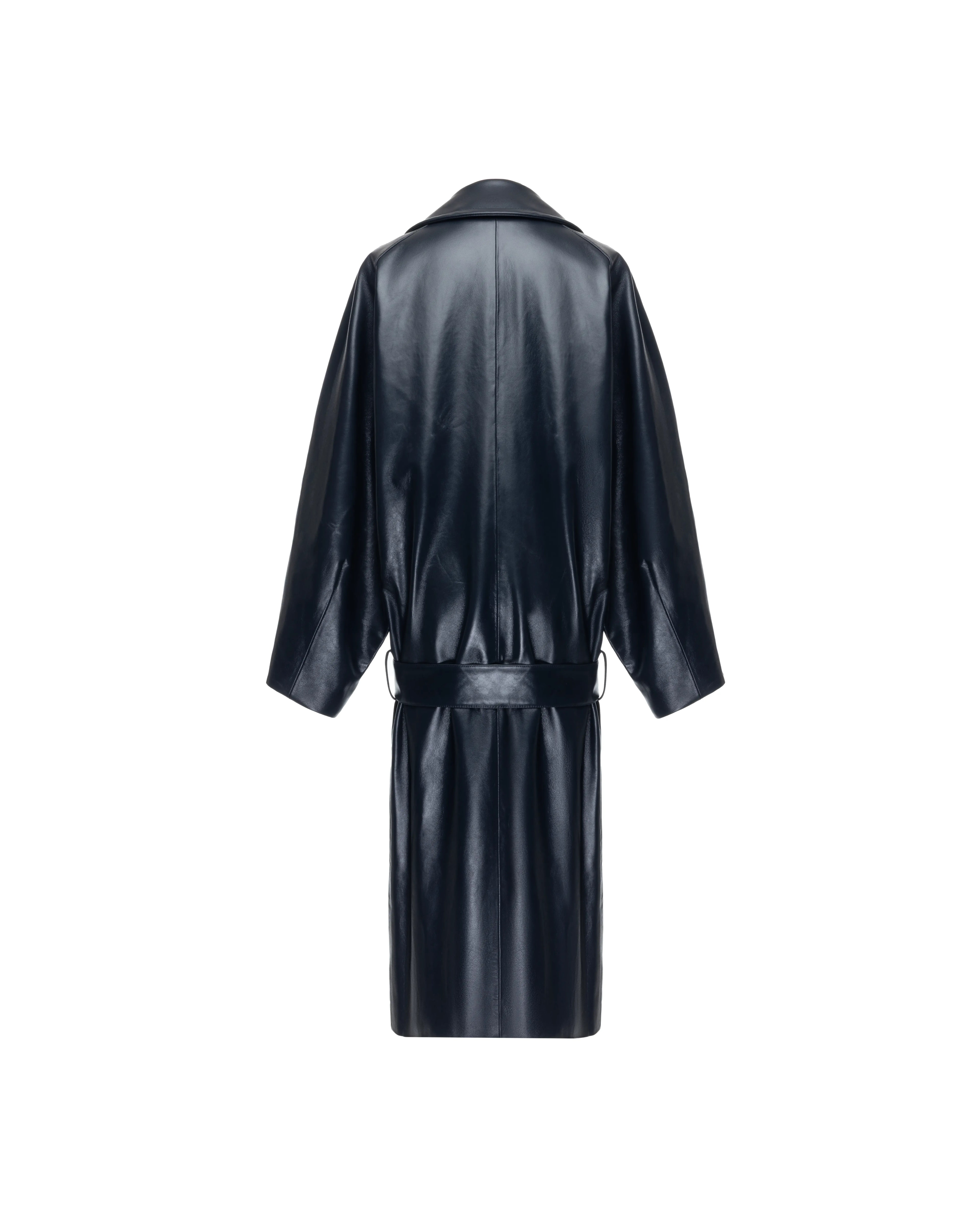 Double-breasted coat in leather