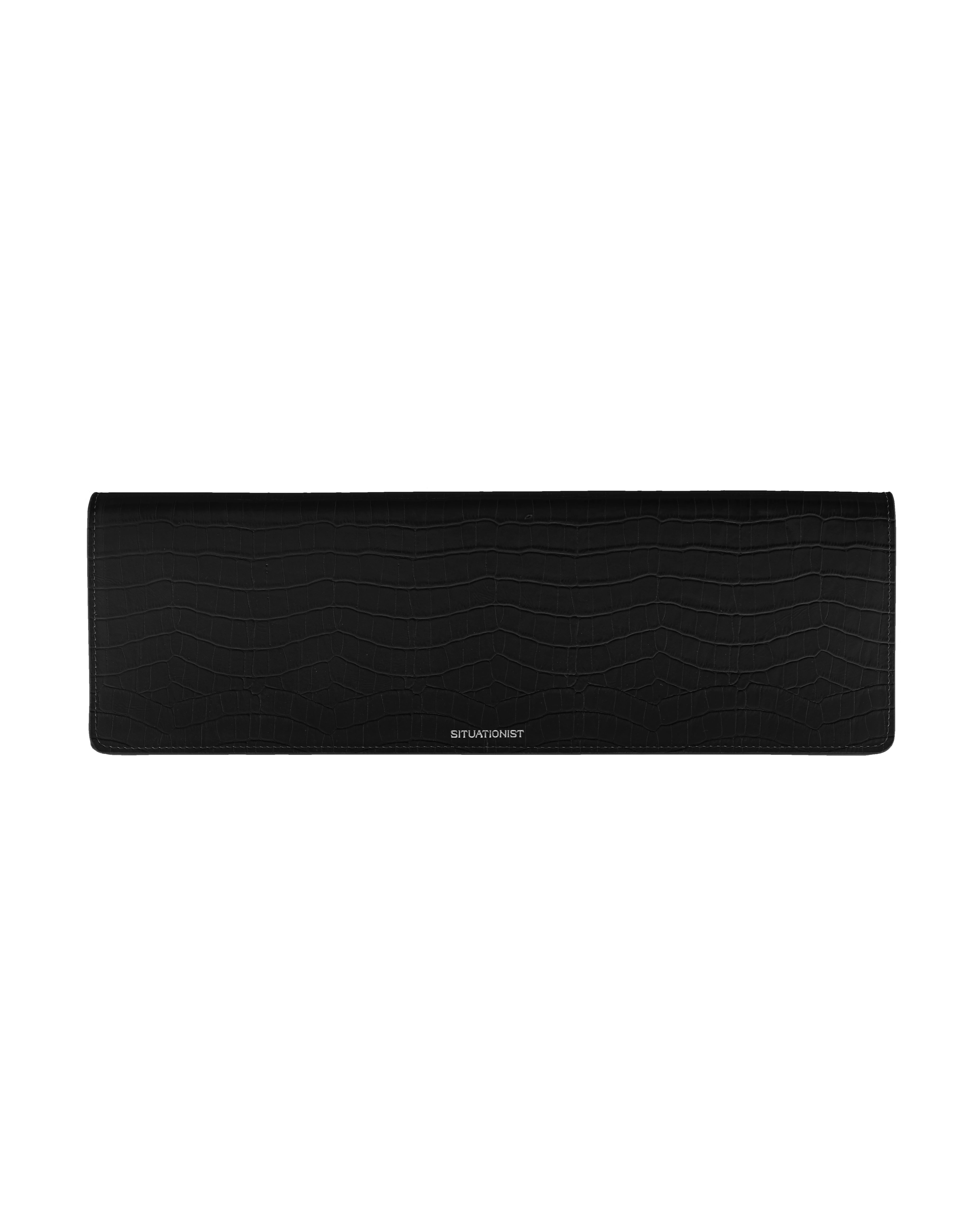 Oversized clutch in black croc-embossed leather