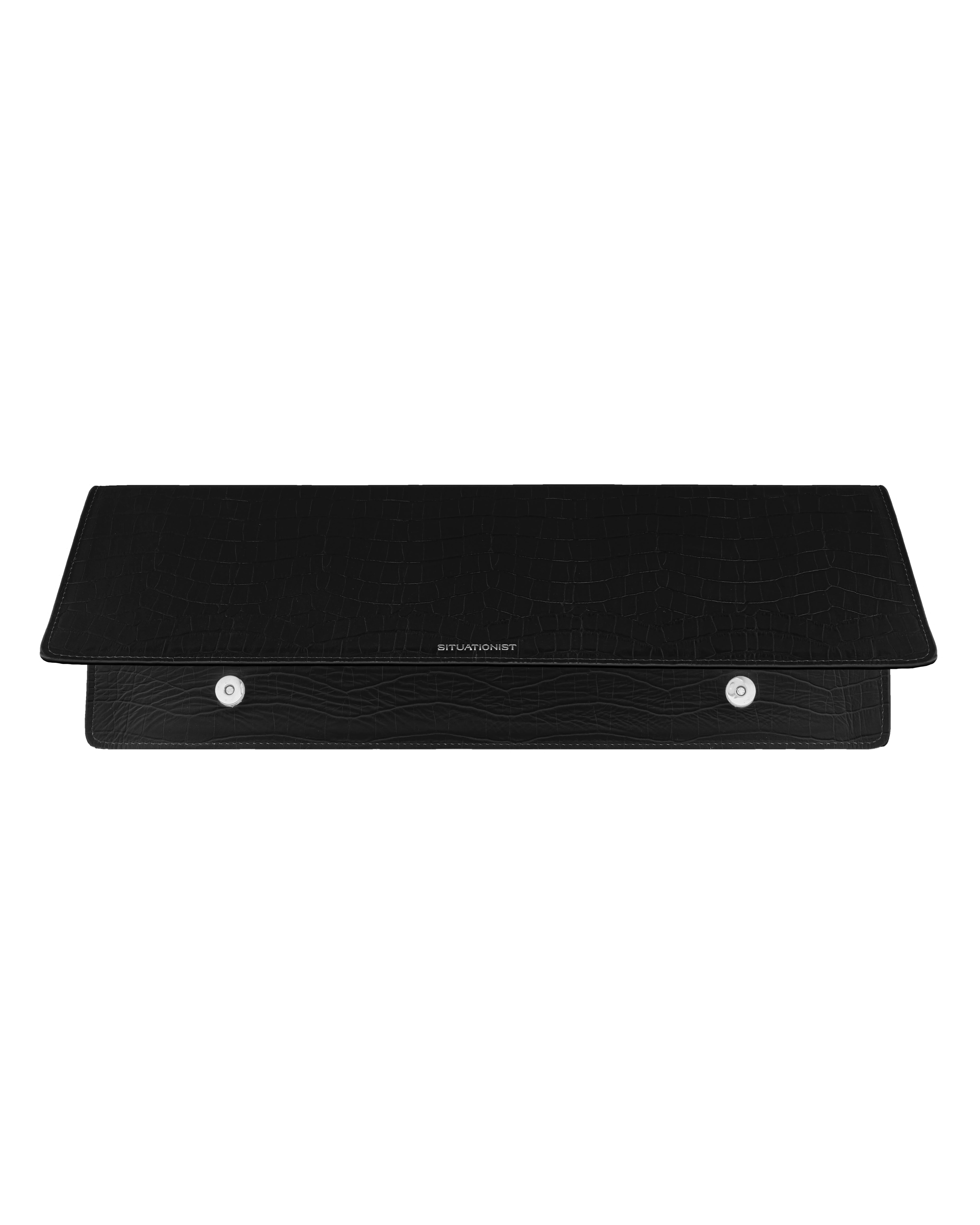 Oversized clutch in black croc-embossed leather