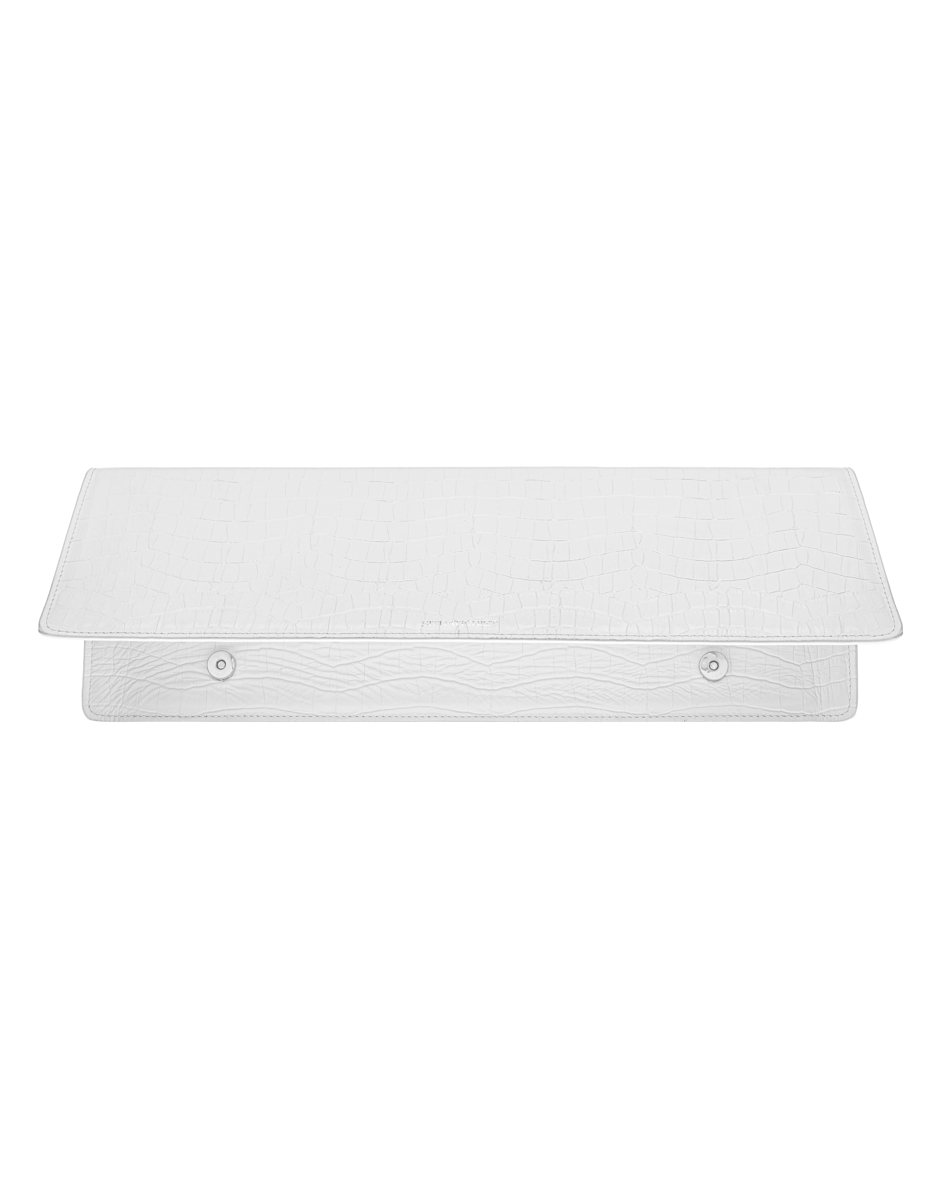 Oversized clutch in white croc-embossed leather